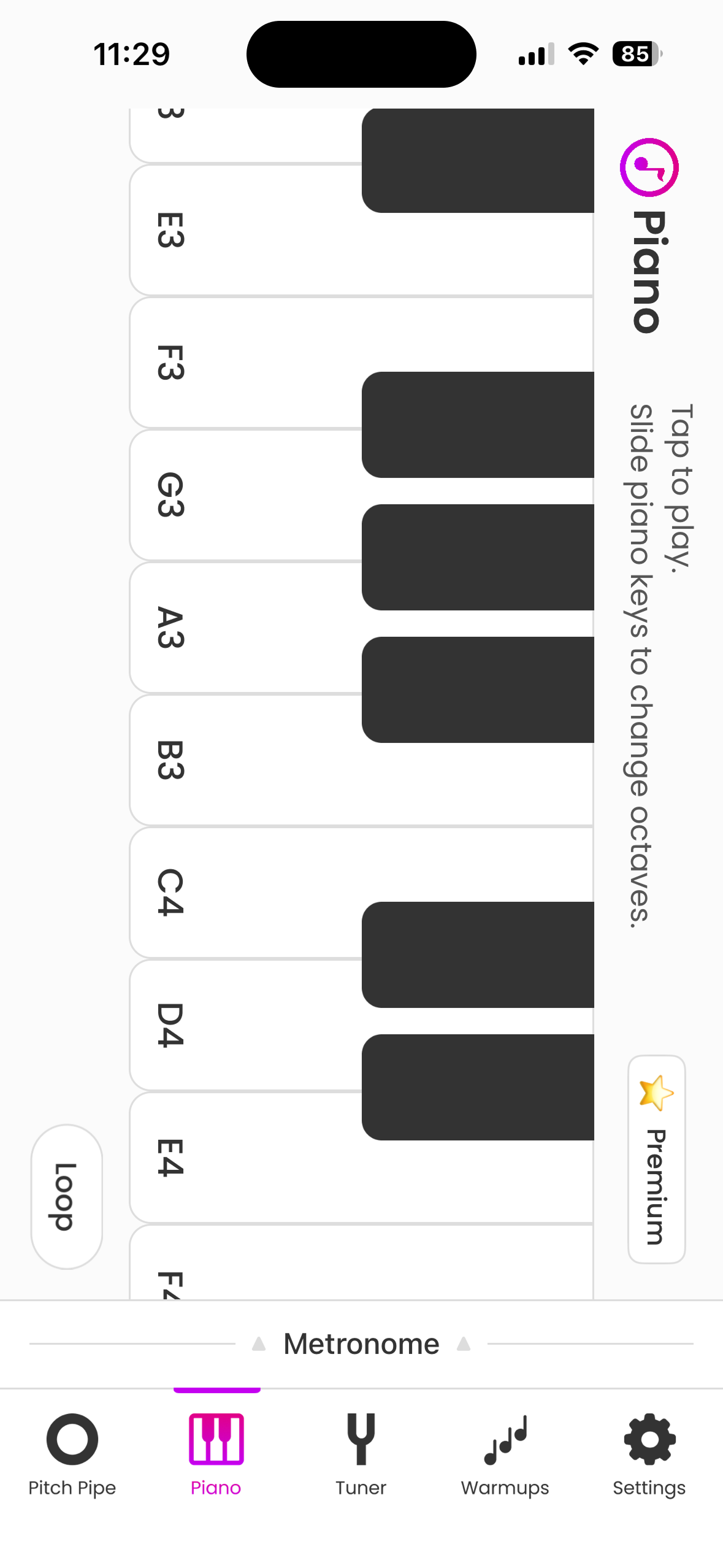 Pocket Pitch — Piano keyboard